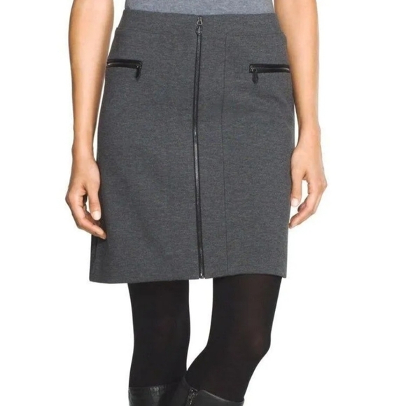 White House Black Market Zip Down Gray Skirt with Faux Leather Trim Size 00 - Picture 1 of 10